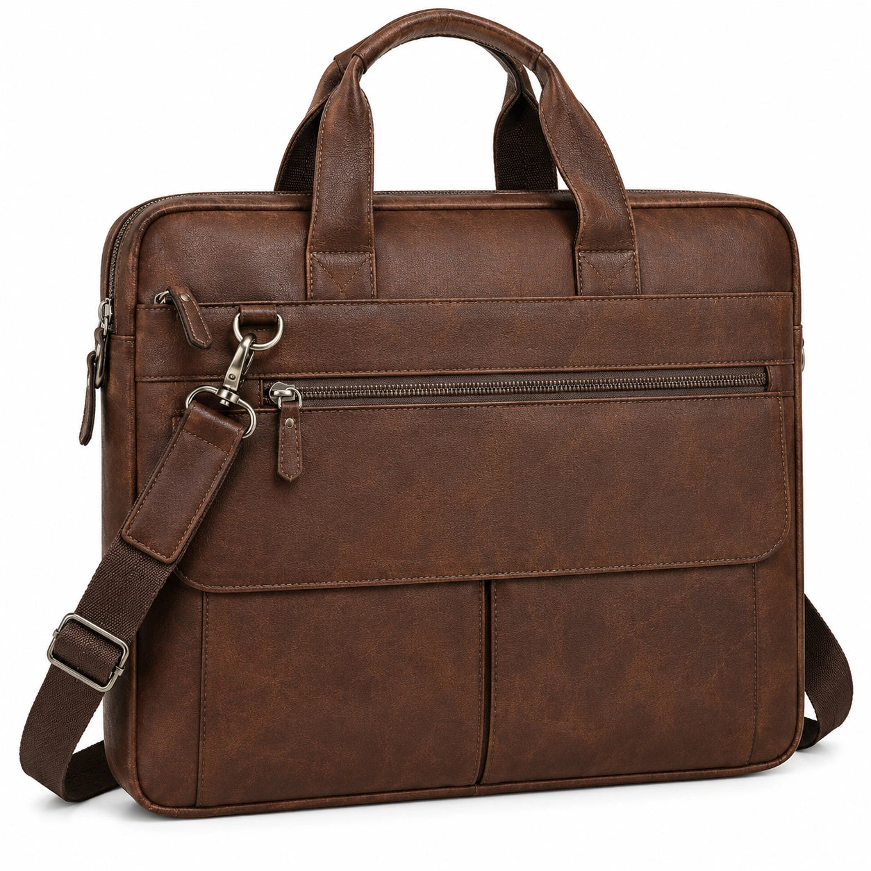 Laptoptasche 40 x 30 x 10 cm Kunstleder Braun mit Schultergurt