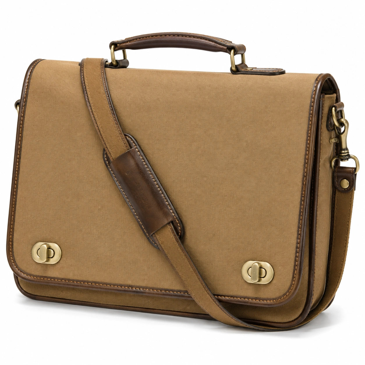 Aktentasche 40 x 12 x 30 cm aus Canvas Khaki mit Kunstlederbesatz für Büro und Alltag