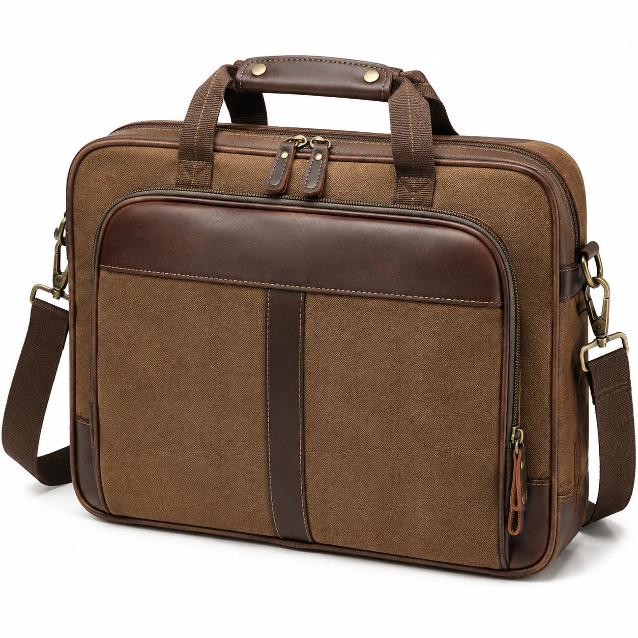 Aktentasche 42 x 12 x 32 cm aus Textilgewebe braun mit Schultergurt und Reißverschluss