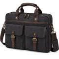 Laptoptasche 40 x 30 x 12 cm aus Textil und Kunstleder in Schwarz Braun mit Schultergurt