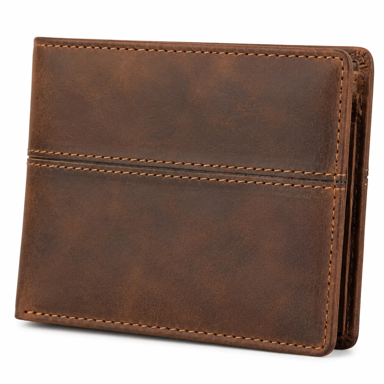 Geldbörse 12 x 9.5 cm aus braunem Leder für Karten und Bargeld im Querformat