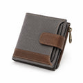 Geldbörse 12 x 10 x 3 cm aus Textil und Kunstleder Grau Braun mit Reißverschluss