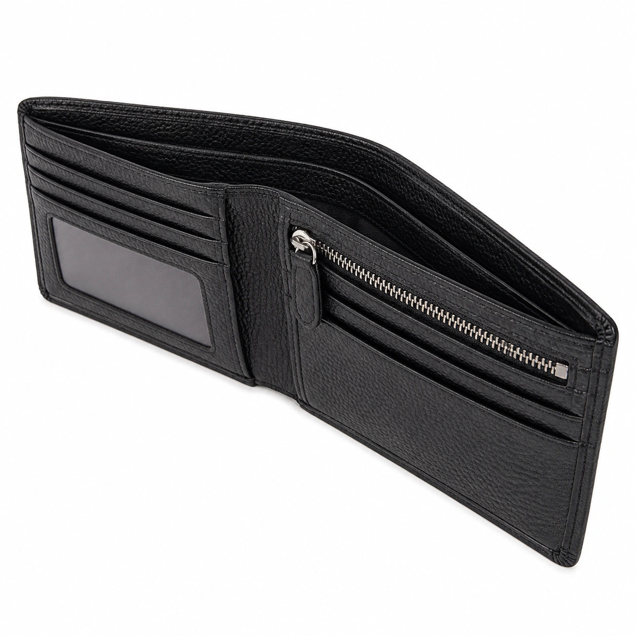 Geldbörse 12 x 9.5 x 2 cm Schwarz mit genarbter Oberfläche Kartenfächern und Reißverschluss