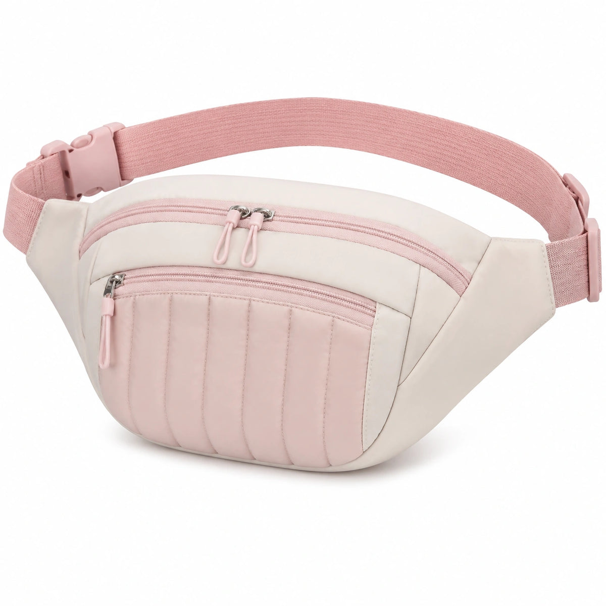 Bauchtasche verstellbare Größe aus Kunstleder Rosa Beige mit Reißverschluss