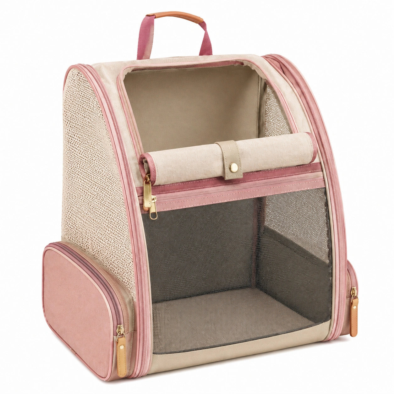 Transporttasche für Haustiere 42 x 28 x 30 cm Textil Netzgewebe Rosa Beige faltbar