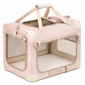 Faltbare Haustier-Transportbox 50x35x35 cm aus Textilgewebe Rosa Beige mit Netzfenstern