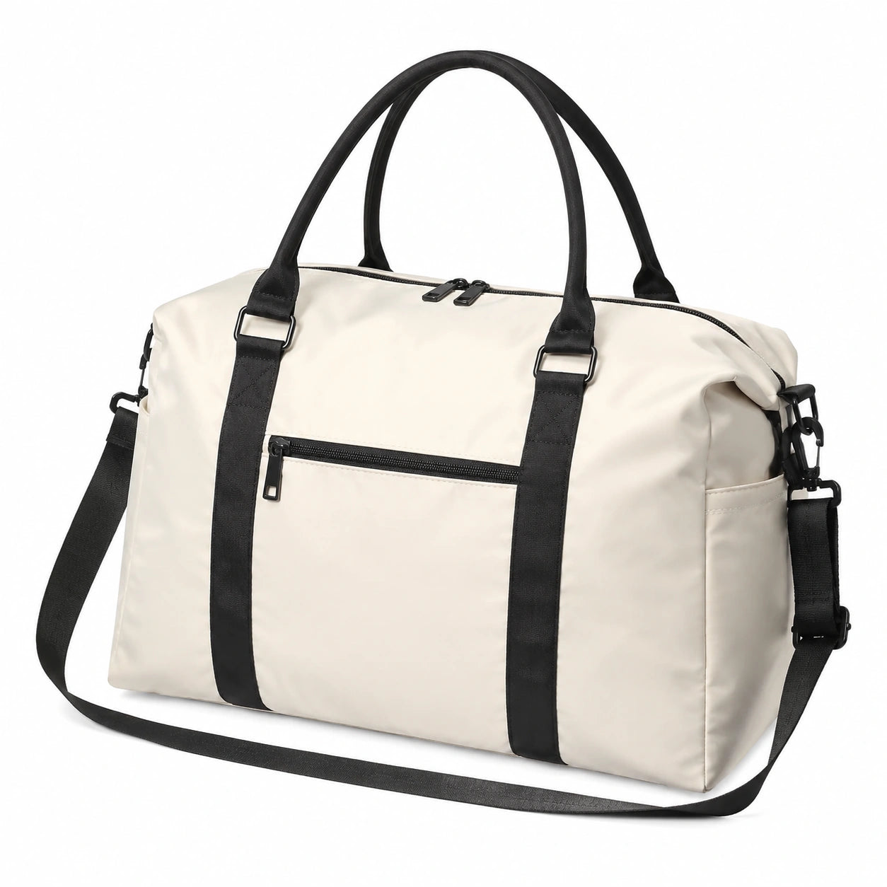 Reisetasche 45 x 25 x 30 cm aus Textil in Creme Schwarz mit Schultergurt