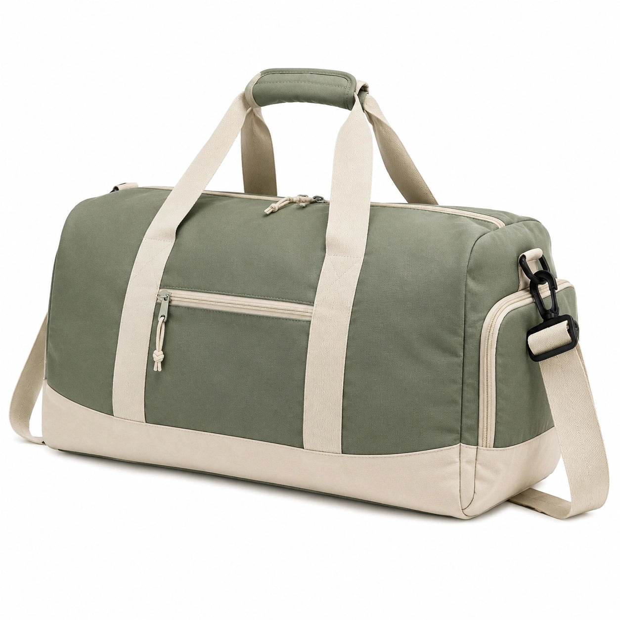 Reisetasche 50 x 25 x 28 cm aus Textil Olivgrün Beige mit Schultergurt