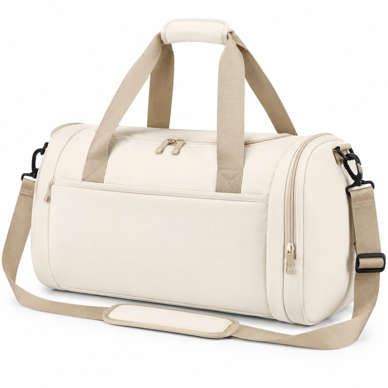 Sporttasche 48 cm Kunstleder Creme mit Schultergurt und Reißverschluss