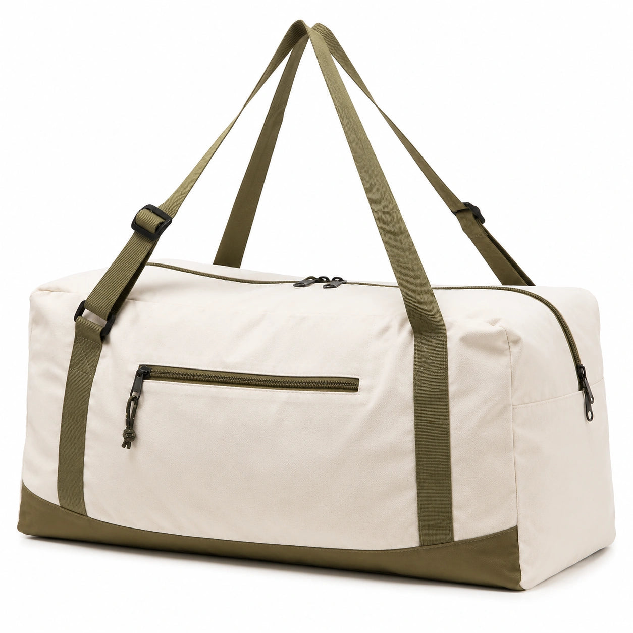Reisetasche 50 x 25 x 30 cm aus Textilgewebe Beige Olivgrün mit Reißverschluss und verstellbaren Tragegurten