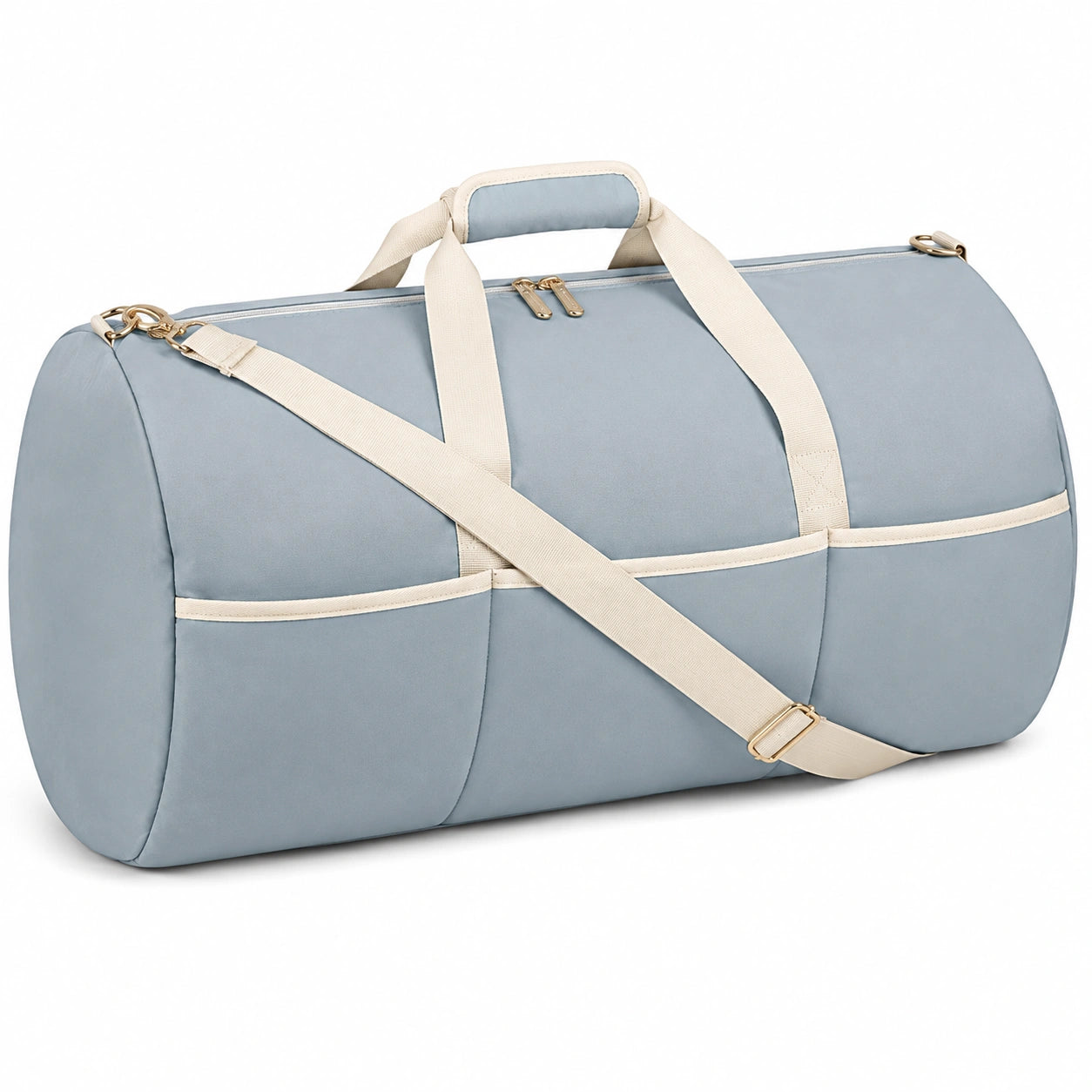 Sporttasche 48 x 25 cm aus Textil Hellblau Beige mit Schultergurt