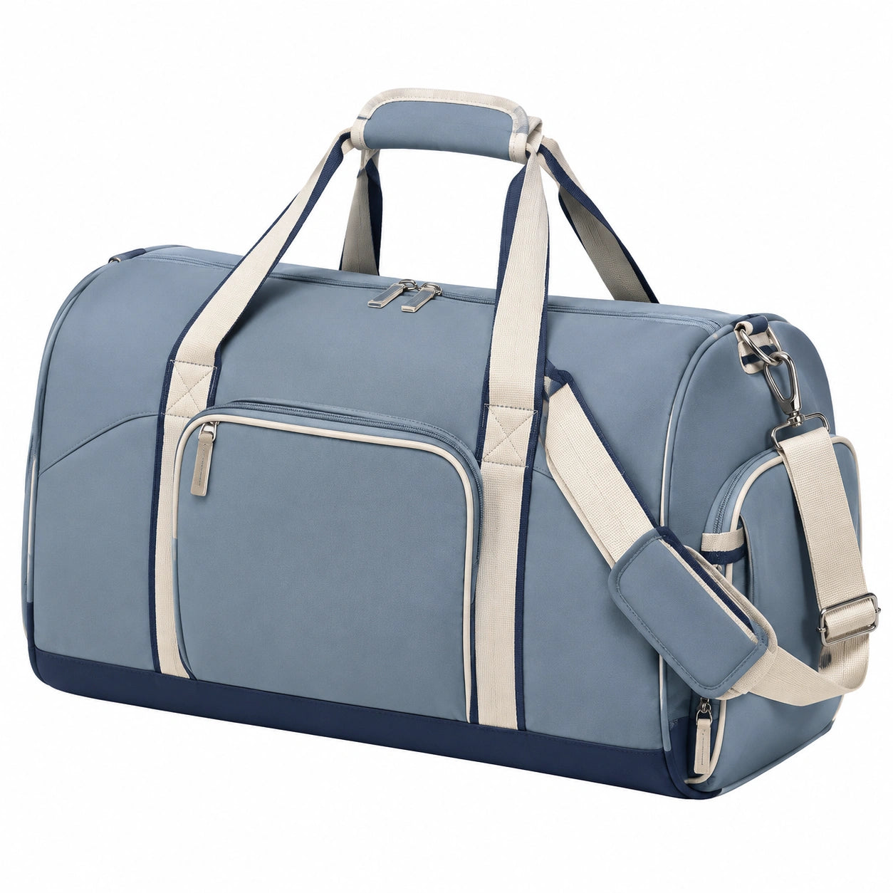 Reisetasche 50 x 25 x 28 cm aus Synthetik Blau Beige mit Schultergurt