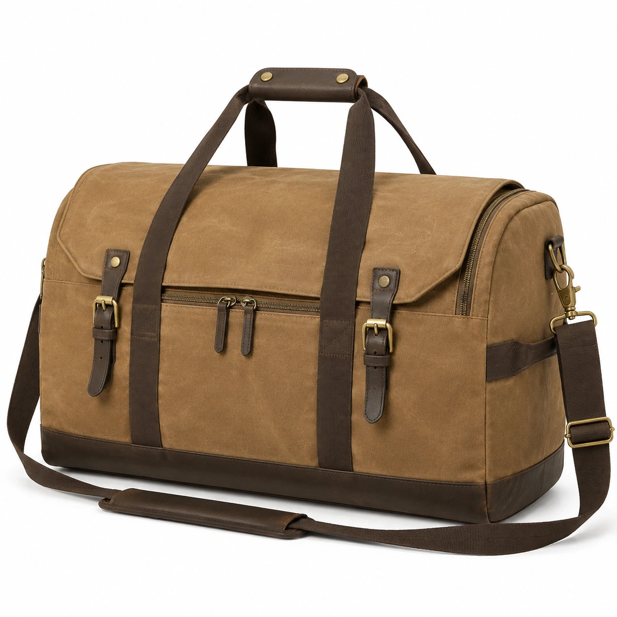 Reisetasche 50 cm aus Canvas Braun mit Schultergurt und Reißverschluss