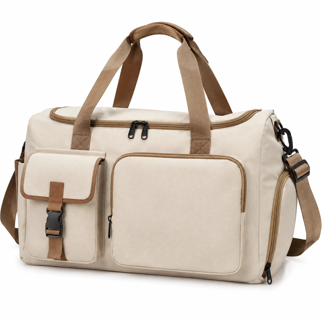 Reisetasche 50 x 25 x 30 cm aus Textilgewebe Beige Braun mit Mehrfachfächern