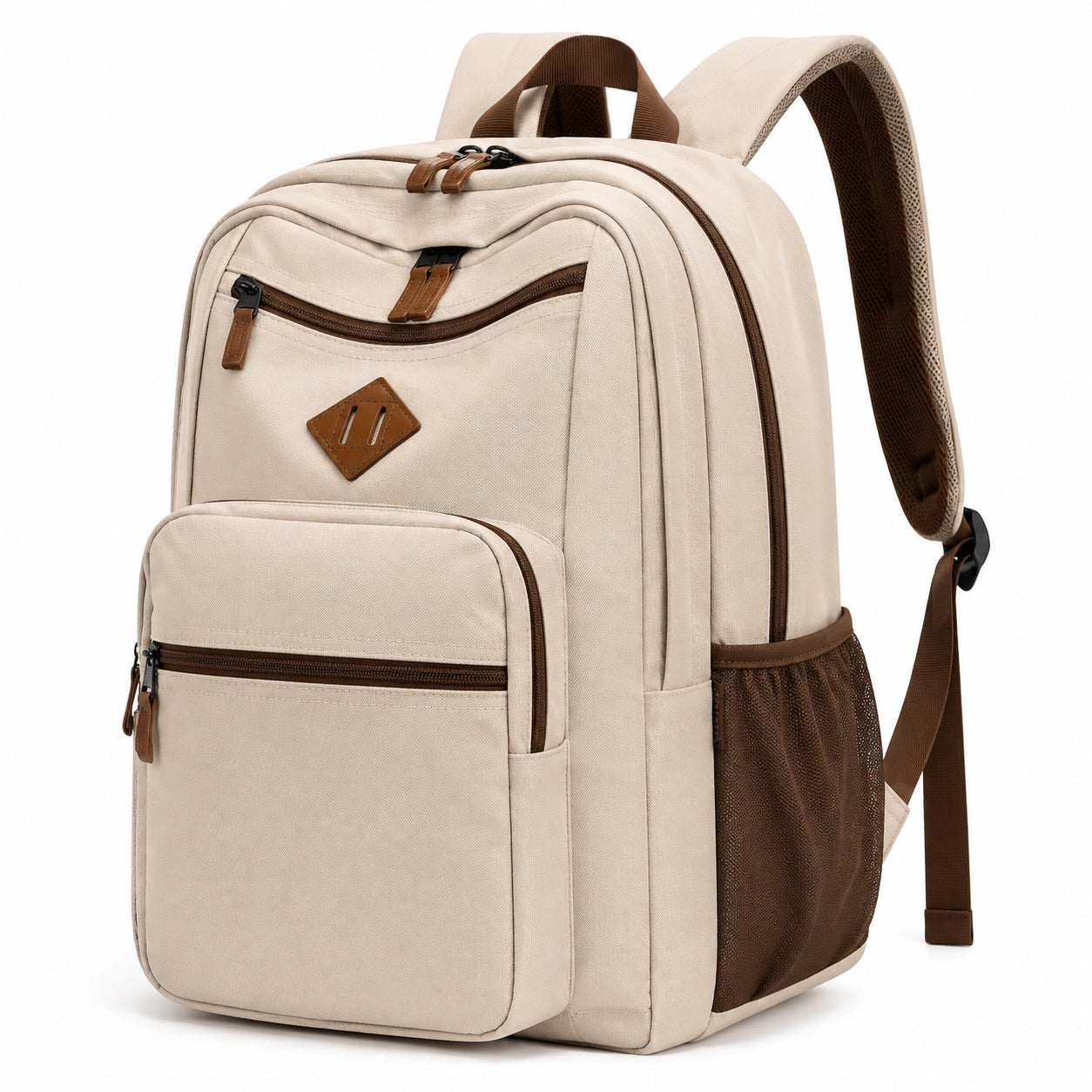 Rucksack 32 x 18 x 45 cm aus Textilgewebe Beige Braun mit mehreren Fächern