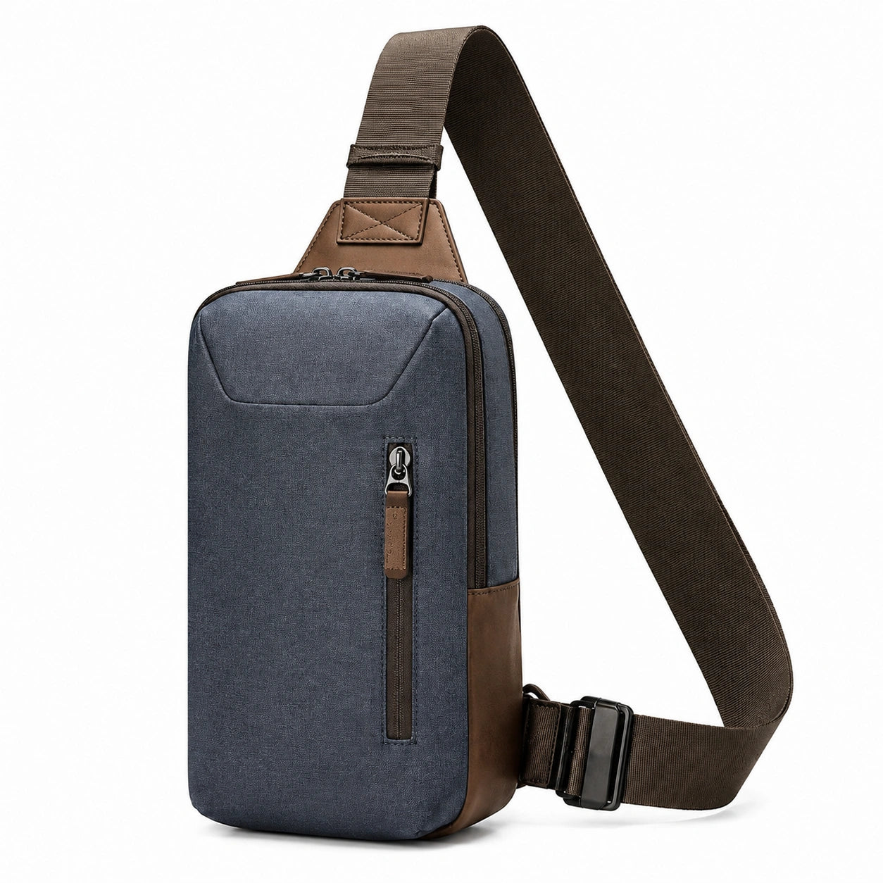 Umhängetasche 18 x 8 x 31 cm Textil Blau Braun mit verstellbarem Schultergurt
