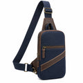 Umhängetasche 18 x 8 x 32 cm aus Textil in Dunkelblau Braun mit verstellbarem Schultergurt