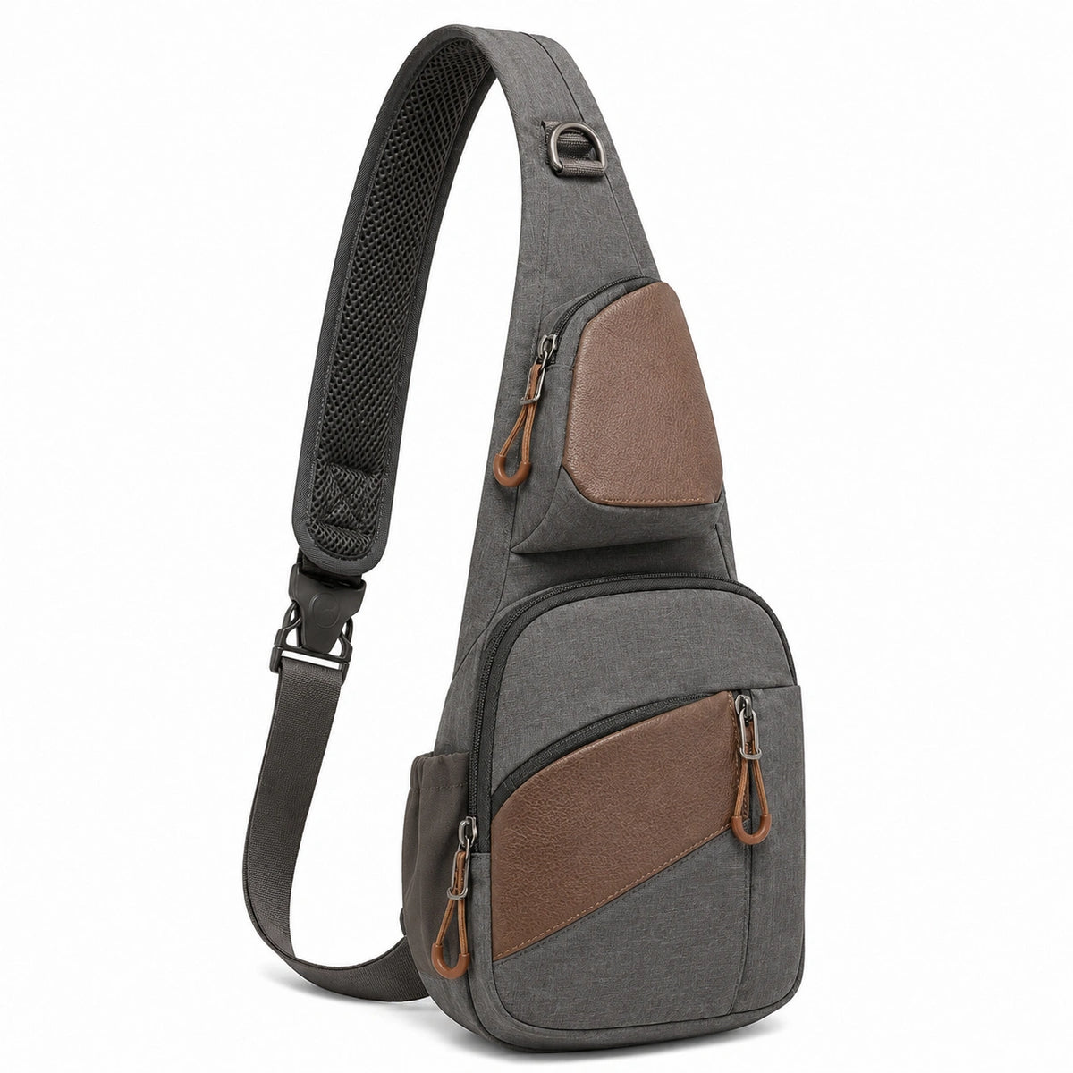Sling-Rucksack 18 x 8 x 32 cm aus Textil grau braun mit gepolstertem Schultergurt