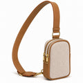 Umhängetasche 12 x 6 x 20 cm aus Kunstleder und Textil in Braun Beige mit Doppelreißverschluss